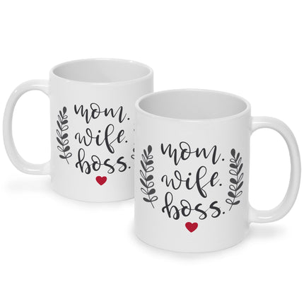 SEO. Bedruckte Tasse mit Spruch Mom Wife Boss - Weiß Linkreich