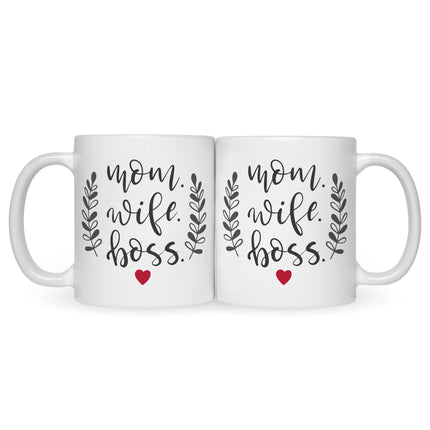 SEO. Bedruckte Tasse mit Spruch Mom Wife Boss - Weiß Linkreich