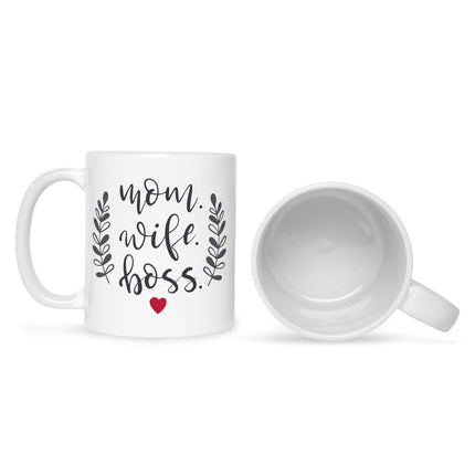 SEO. Bedruckte Tasse mit Spruch Mom Wife Boss - Weiß Linkreich