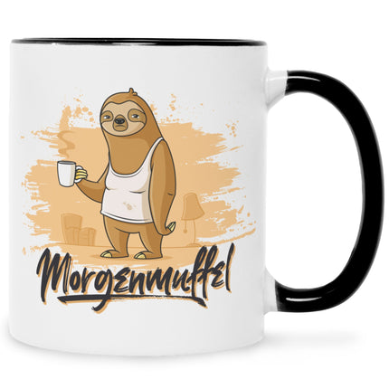 SEO. Bedruckte Tasse mit Spruch Morgenmuffel - Schwarz & Weiß Linkreich