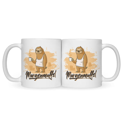 SEO. Bedruckte Tasse mit Spruch Morgenmuffel - Schwarz & Weiß Linkreich