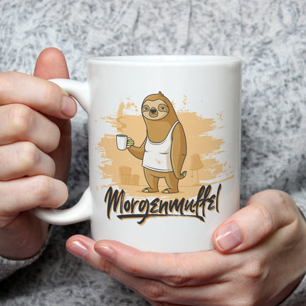 SEO. Bedruckte Tasse mit Spruch Morgenmuffel - Schwarz & Weiß Linkreich