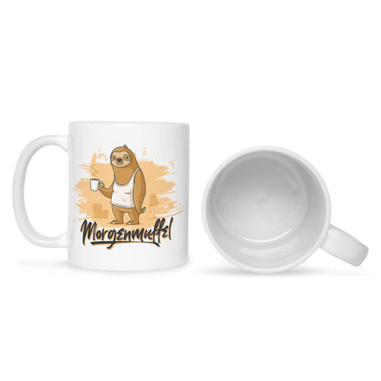 SEO. Bedruckte Tasse mit Spruch Morgenmuffel - Schwarz & Weiß Linkreich