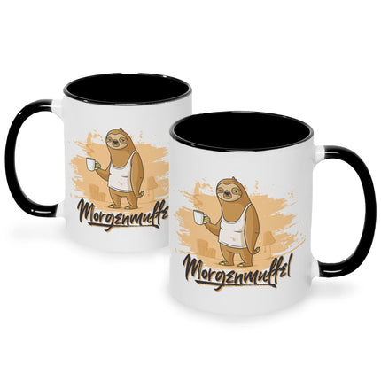 SEO. Bedruckte Tasse mit Spruch Morgenmuffel - Schwarz & Weiß Linkreich