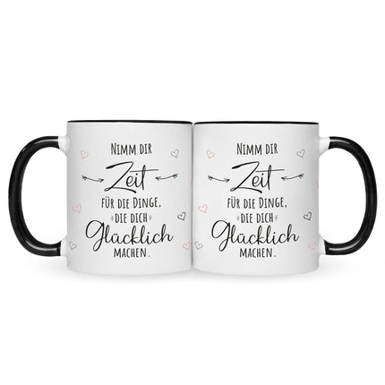 SEO. Bedruckte Tasse mit Spruch Nimm dir Zeit - Schwarz & Weiß Linkreich