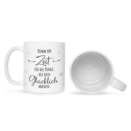 SEO. Bedruckte Tasse mit Spruch Nimm dir Zeit - Weiß Linkreich