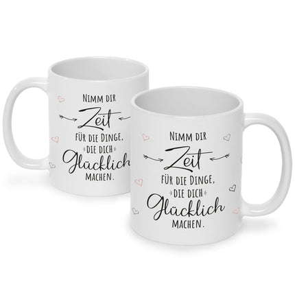 SEO. Bedruckte Tasse mit Spruch Nimm dir Zeit - Weiß Linkreich