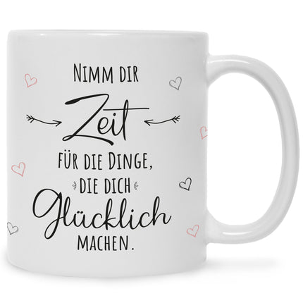 SEO. Bedruckte Tasse mit Spruch Nimm dir Zeit - Weiß Linkreich