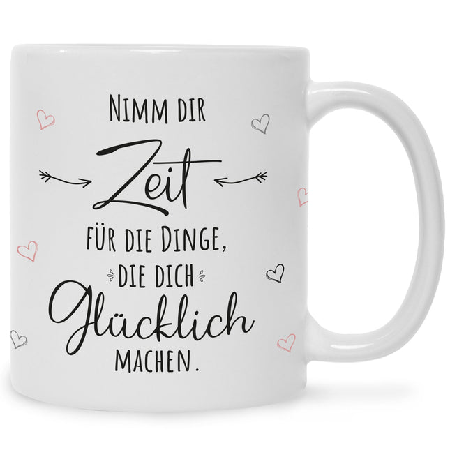 SEO. Bedruckte Tasse mit Spruch Nimm dir Zeit - Weiß Linkreich