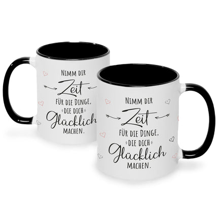 SEO. Bedruckte Tasse mit Spruch Nimm dir Zeit - Schwarz & Weiß Linkreich