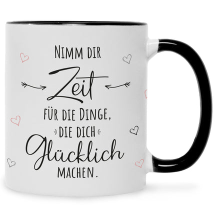 SEO. Bedruckte Tasse mit Spruch Nimm dir Zeit - Schwarz & Weiß Linkreich