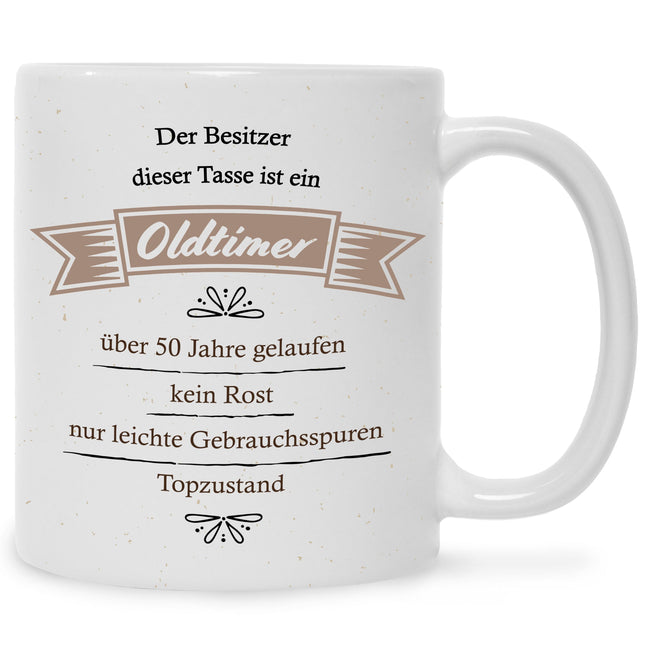 SEO. Bedruckte Tasse mit Spruch Oldtimer Geburtstag - Weiß Linkreich