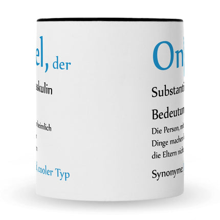 SEO. Bedruckte Tasse mit Spruch Onkel Definition - Schwarz & Weiß Linkreich