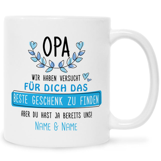 SEO. Bedruckte Tasse mit Spruch Opa wir haben versucht für dich das beste Geschenk zu finden - Weiß Linkreich