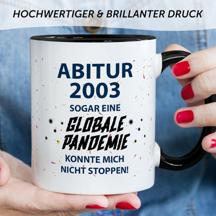 SEO. Bedruckte Tasse mit Spruch Pandemie Abitur - Schwarz & Weiß Linkreich