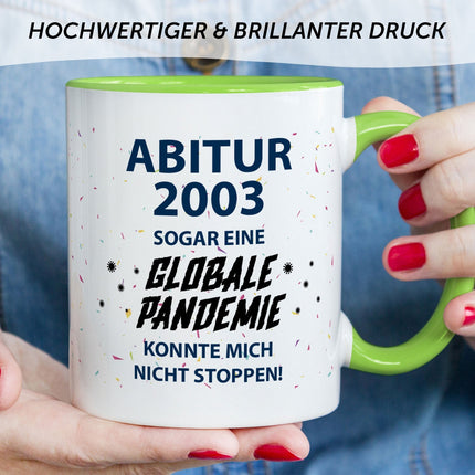 SEO. Bedruckte Tasse mit Spruch Pandemie Abitur - Hellgrün Linkreich