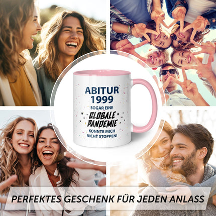 SEO. Bedruckte Tasse mit Spruch Pandemie Abitur - Rosa Linkreich