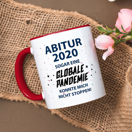 SEO. Bedruckte Tasse mit Spruch Pandemie Abitur - Rot Linkreich