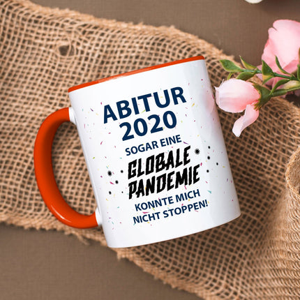 SEO. Bedruckte Tasse mit Spruch Pandemie Abitur - Orange Linkreich