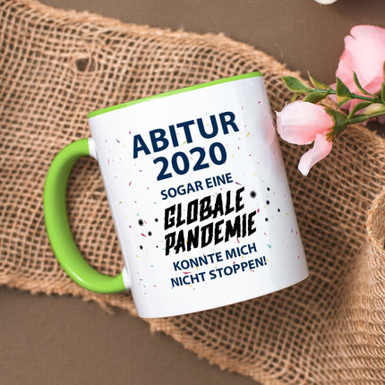 SEO. Bedruckte Tasse mit Spruch Pandemie Abitur - Hellgrün Linkreich