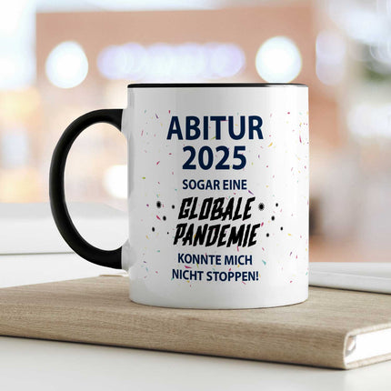 SEO. Bedruckte Tasse mit Spruch Pandemie Abitur - Schwarz & Weiß Linkreich