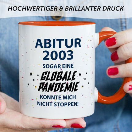 SEO. Bedruckte Tasse mit Spruch Pandemie Abitur - Orange Linkreich