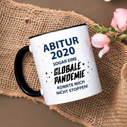 SEO. Bedruckte Tasse mit Spruch Pandemie Abitur - Schwarz & Weiß Linkreich
