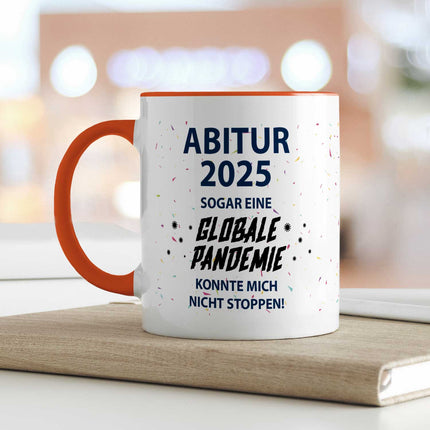 SEO. Bedruckte Tasse mit Spruch Pandemie Abitur - Orange Linkreich