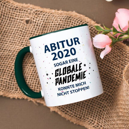 SEO. Bedruckte Tasse mit Spruch Pandemie Abitur - Dunkelgrün Linkreich