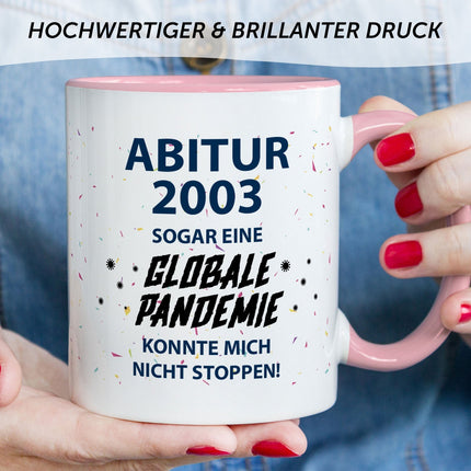 SEO. Bedruckte Tasse mit Spruch Pandemie Abitur - Rosa Linkreich