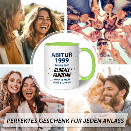 SEO. Bedruckte Tasse mit Spruch Pandemie Abitur - Hellgrün Linkreich