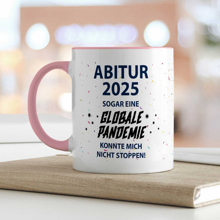 SEO. Bedruckte Tasse mit Spruch Pandemie Abitur - Rosa Linkreich
