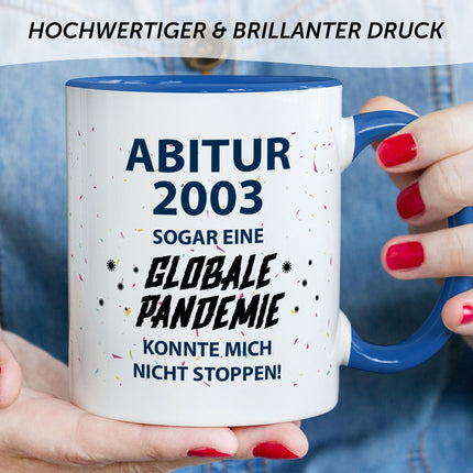 SEO. Bedruckte Tasse mit Spruch Pandemie Abitur - Blau Linkreich