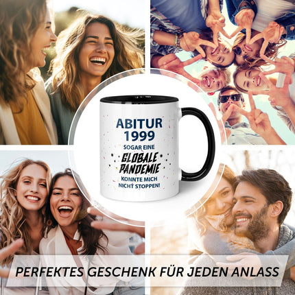 SEO. Bedruckte Tasse mit Spruch Pandemie Abitur - Schwarz & Weiß Linkreich