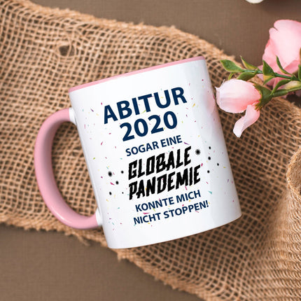 SEO. Bedruckte Tasse mit Spruch Pandemie Abitur - Rosa Linkreich