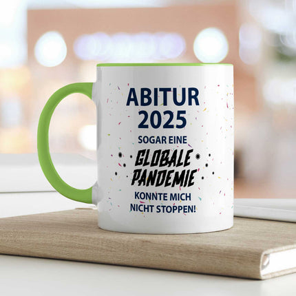 SEO. Bedruckte Tasse mit Spruch Pandemie Abitur - Hellgrün Linkreich