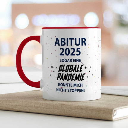 SEO. Bedruckte Tasse mit Spruch Pandemie Abitur - Rot Linkreich