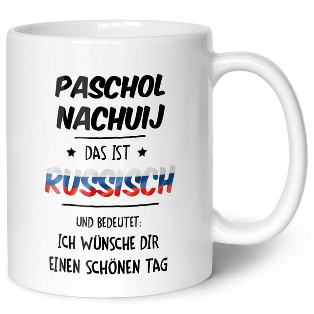 SEO. Bedruckte Tasse mit Spruch Paschol Nachuij - Weiß Linkreich