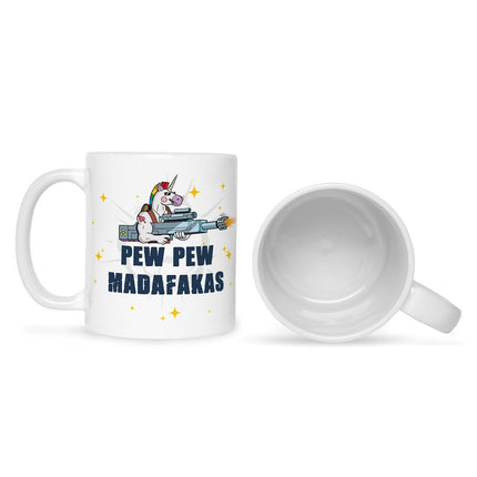 SEO. Bedruckte Tasse mit Spruch Pew Pew Madafakas - Weiß Linkreich