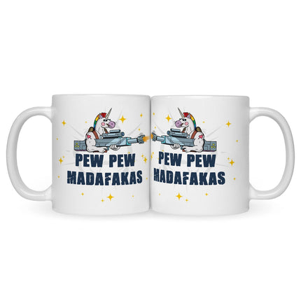 SEO. Bedruckte Tasse mit Spruch Pew Pew Madafakas - Weiß Linkreich