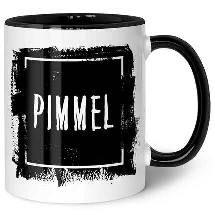 SEO. Bedruckte Tasse mit Spruch - "Pimmel" - Schwarz & Weiß Linkreich