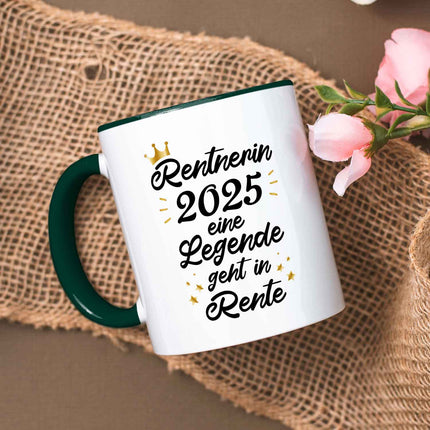 SEO. Bedruckte Tasse mit Spruch Rentner/Rentnerin - Dunkelgrün Linkreich