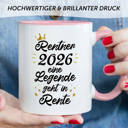 SEO. Bedruckte Tasse mit Spruch Rentner/Rentnerin - Rosa Linkreich