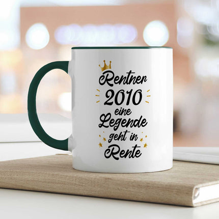 SEO. Bedruckte Tasse mit Spruch Rentner/Rentnerin - Dunkelgrün Linkreich