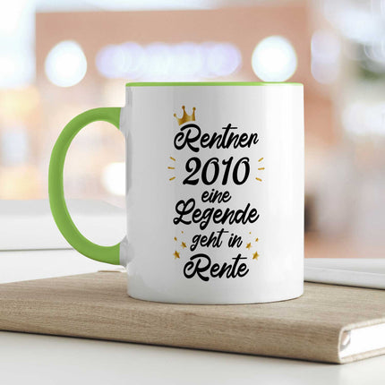 SEO. Bedruckte Tasse mit Spruch Rentner/Rentnerin - Hellgrün Linkreich