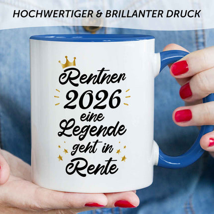 SEO. Bedruckte Tasse mit Spruch Rentner/Rentnerin - Blau Linkreich