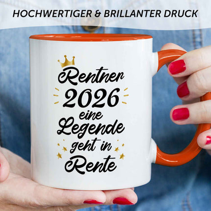 SEO. Bedruckte Tasse mit Spruch Rentner/Rentnerin - Orange Linkreich