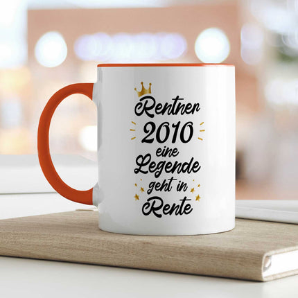 SEO. Bedruckte Tasse mit Spruch Rentner/Rentnerin - Orange Linkreich