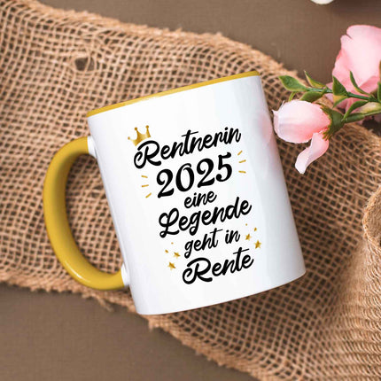 SEO. Bedruckte Tasse mit Spruch Rentner/Rentnerin - Gelb Linkreich