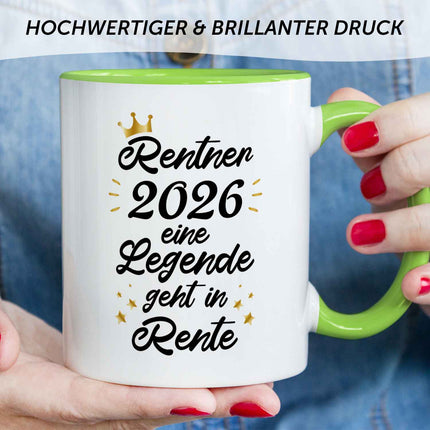 SEO. Bedruckte Tasse mit Spruch Rentner/Rentnerin - Hellgrün Linkreich